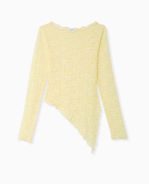 Top asymétrique dentelle manches longues Jaune pâle - Pimkie