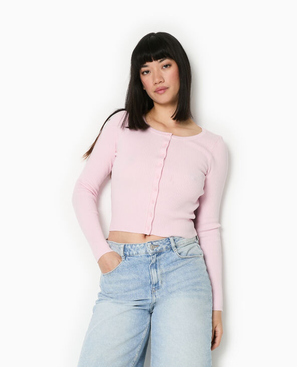 T-shirt gilet en maille côtelée rose clair - Pimkie