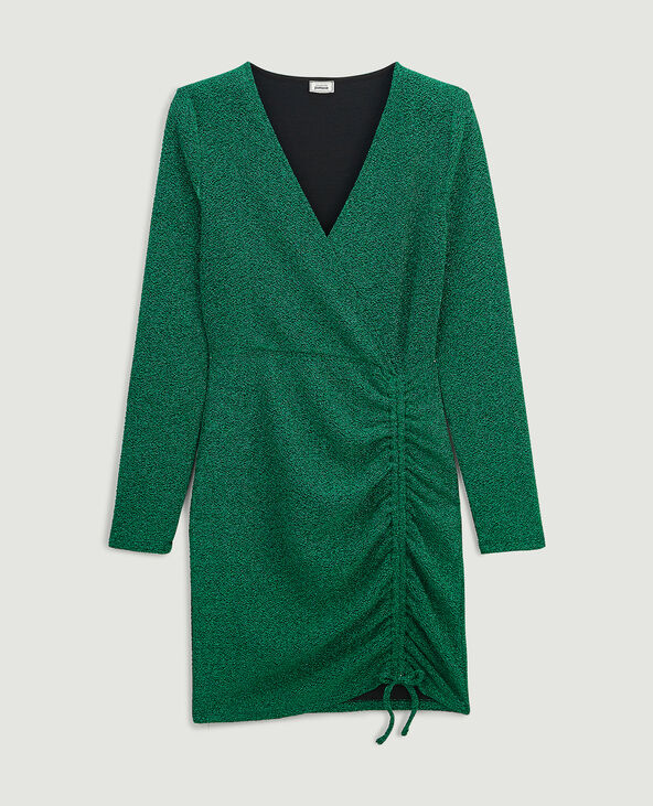 Robe cache-cœur maille lurex vert - Pimkie