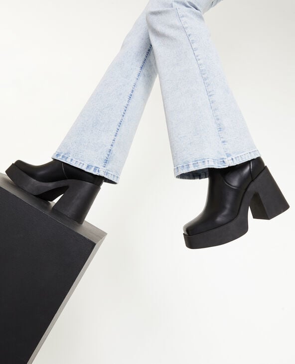 Boots plateforme à talon bouts carrés noir - Pimkie