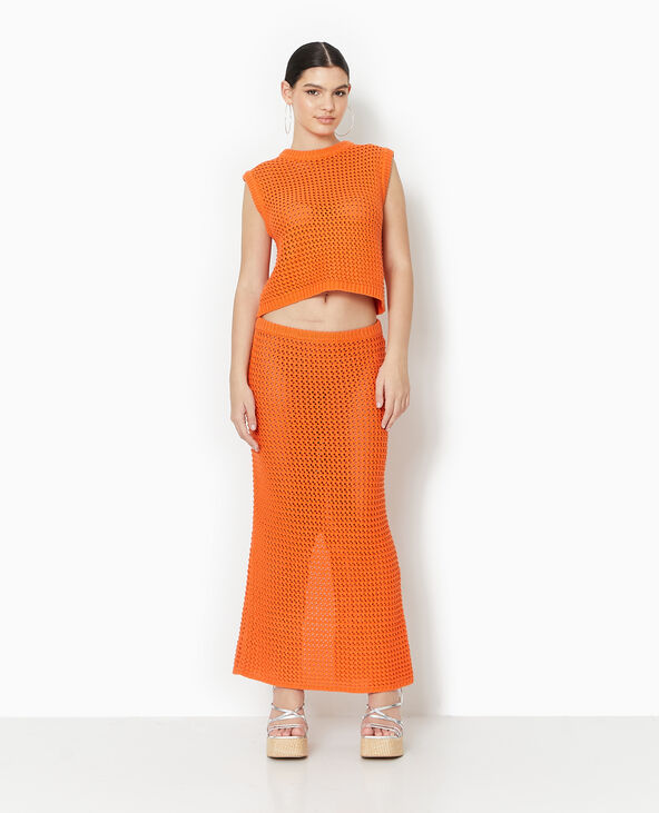 Pull sans manches en maille ajourée orange - Pimkie