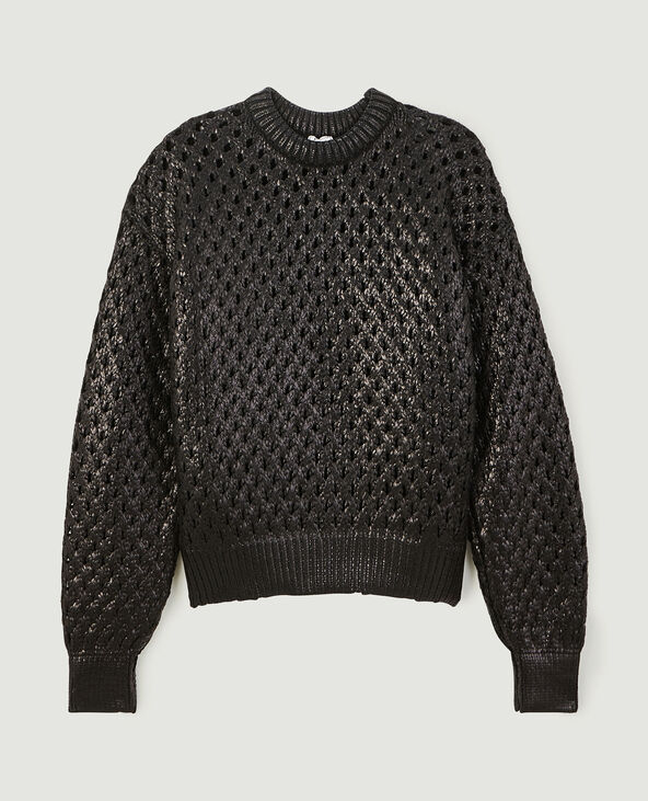 Pull en maille ajourée et enduite noir - Pimkie
