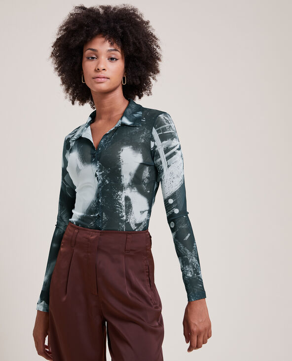 Chemisier en maille micro-mesh noir - Pimkie