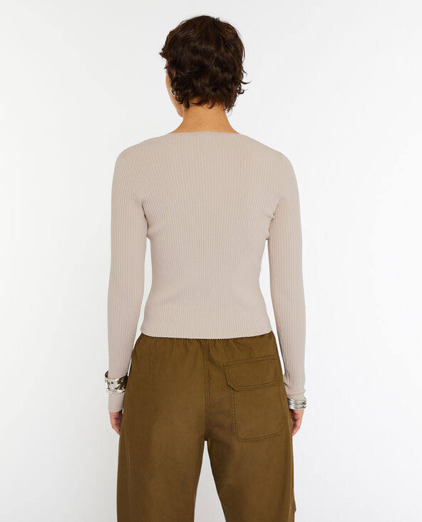 Gilet fin en maille côtelée beige - Pimkie