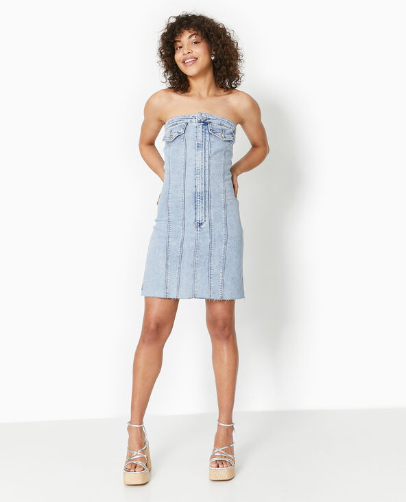 Robe courte forme bustier en jean bleu clair - Pimkie