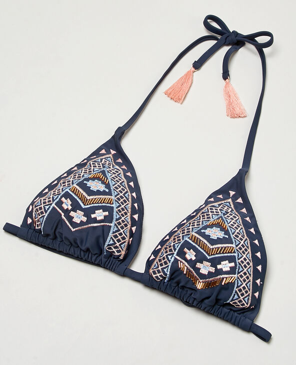 Triangle ethnique avec pompons bleu marine - Pimkie