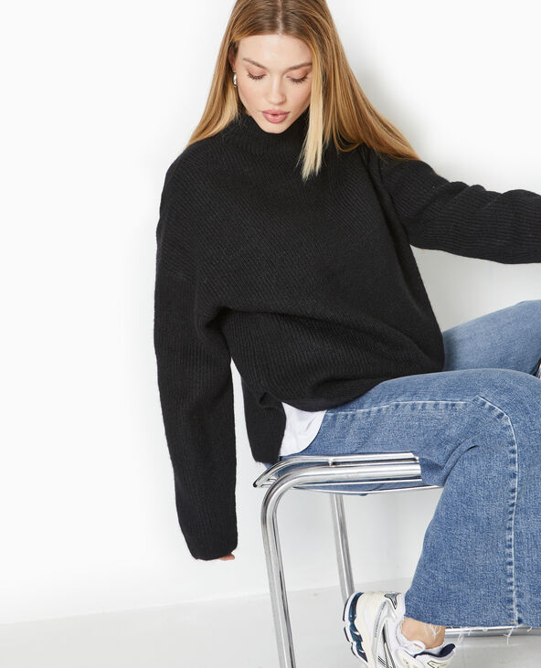 Pull col montant avec jeu de mailles noir - Pimkie