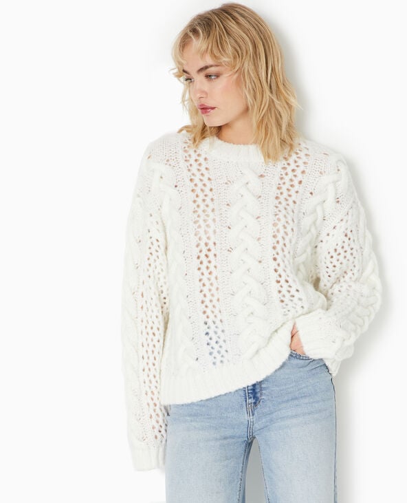 Pull en maille ajourée et torsadée blanc - Pimkie