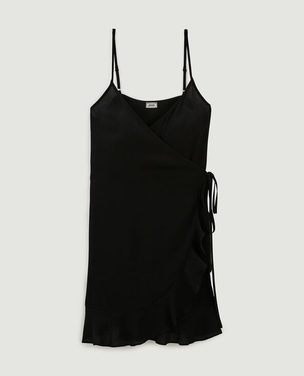 Robe courte porte-feuille avec volants noir - Pimkie