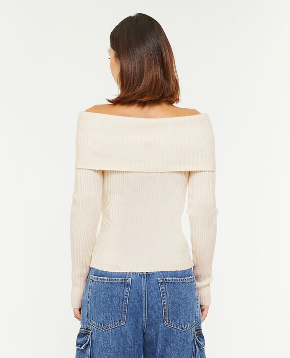 Pull encolure Bardot en maille côtelée écru - Pimkie