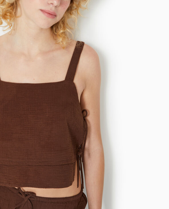 Top en gaze de coton avec nœuds sur les côtés marron - Pimkie