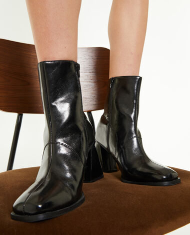 Boots bout carré avec talon trapèze noir - Pimkie