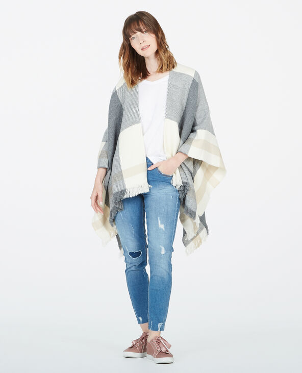 Poncho à carreaux gris foncé - Pimkie