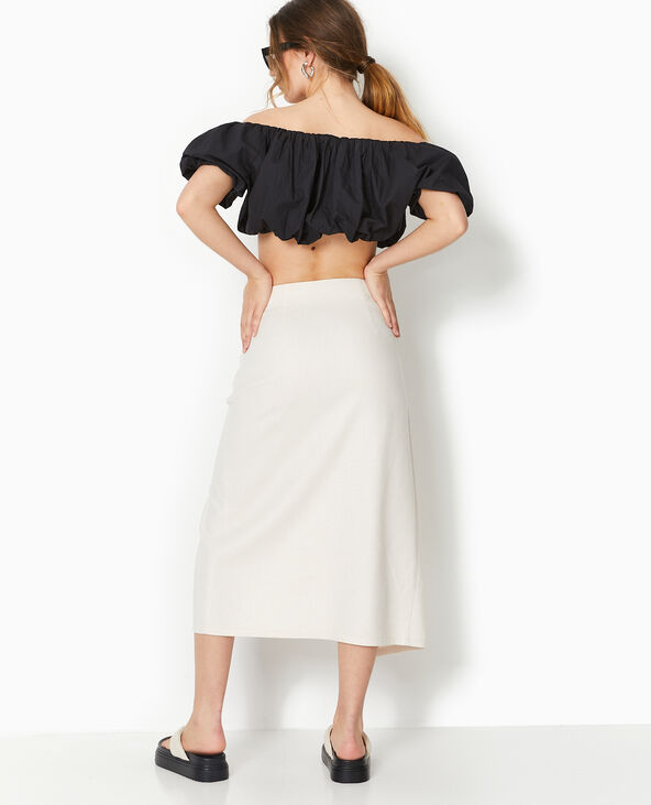 Jupe midi portefeuille en tissu effet lin blanc - Pimkie