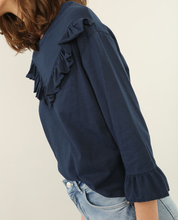 T-shirt à volants bleu marine - Pimkie