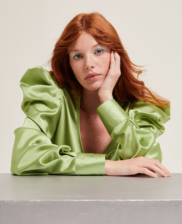 Blouse cache-cœur en satin vert - Pimkie