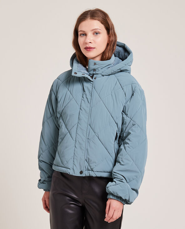 Doudoune cropped avec capuche fourrée bleu - Pimkie