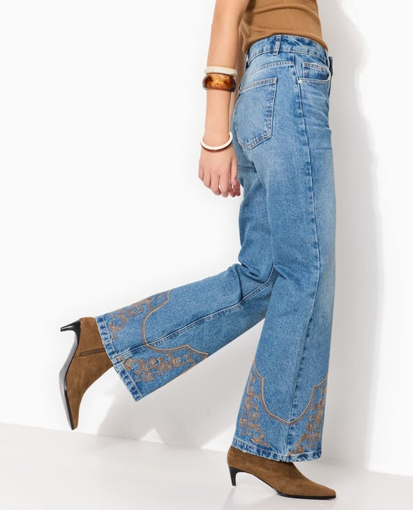 Jean flare taille haute avec broderies western bleu - Pimkie
