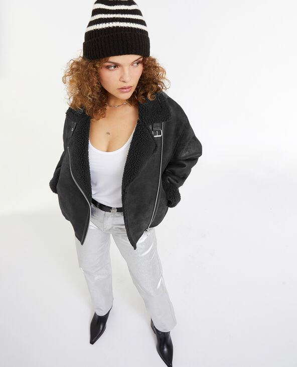 Blouson en suédine et sherpa façon peau lainée gris foncé - Pimkie