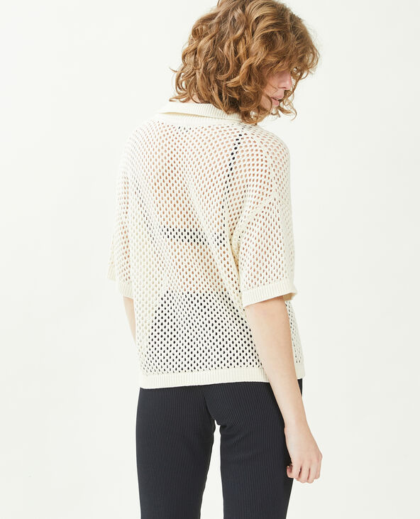 Top col polo maille ajourée beige - Pimkie