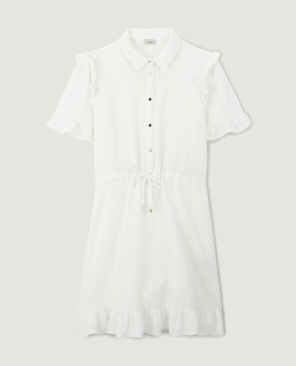Robe courte boutonnée en gaze de coton blanc - Pimkie