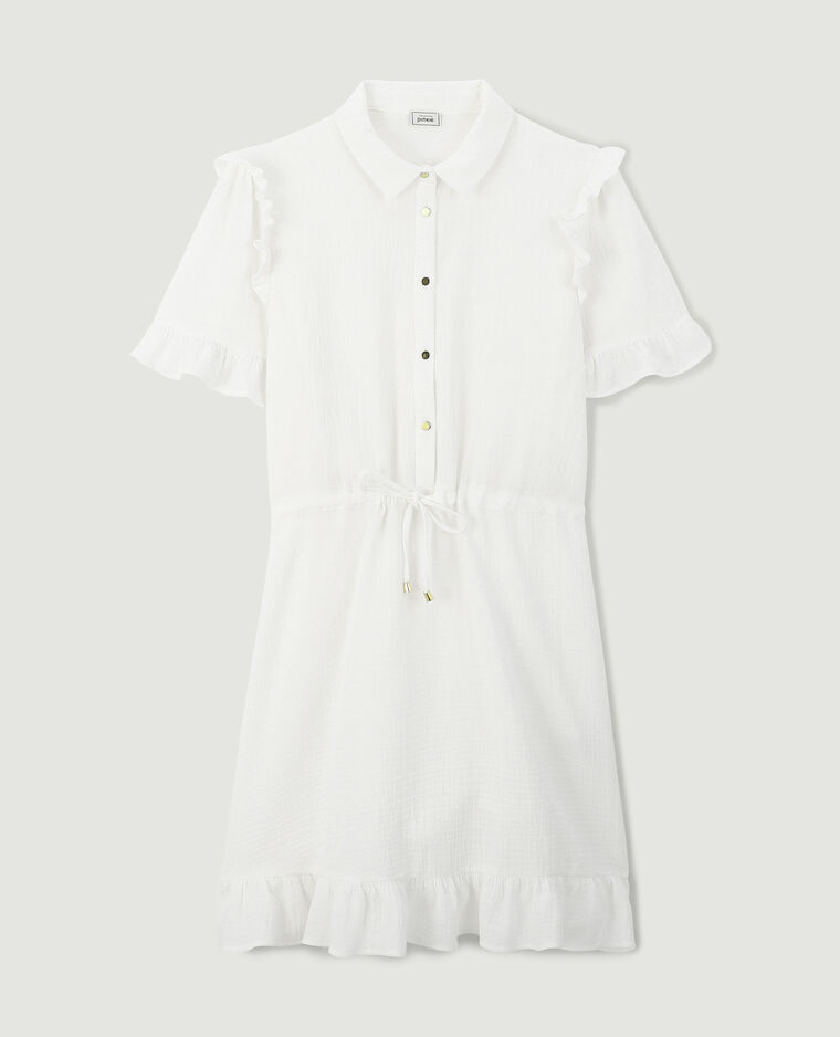 Robe courte boutonnée en gaze de coton blanc - Pimkie