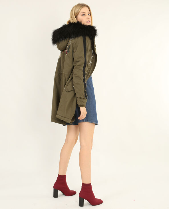 Parka longue brodée vert kaki - Pimkie