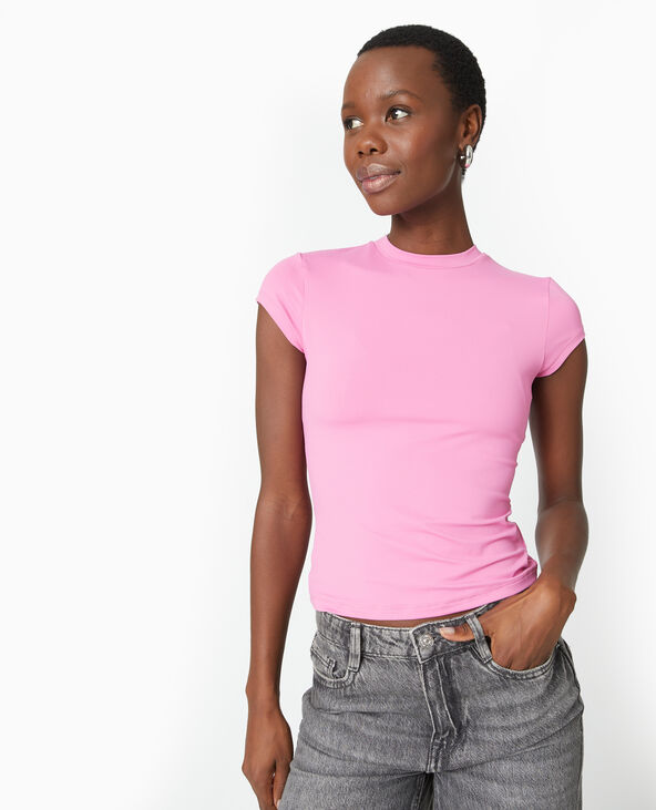 T-shirt ajusté en maille extensible rose - Pimkie