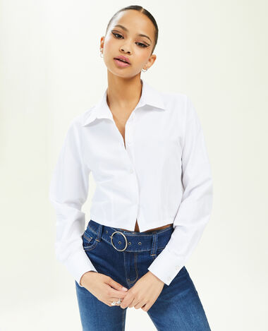 Chemise cropped manches longues blanc - Pimkie