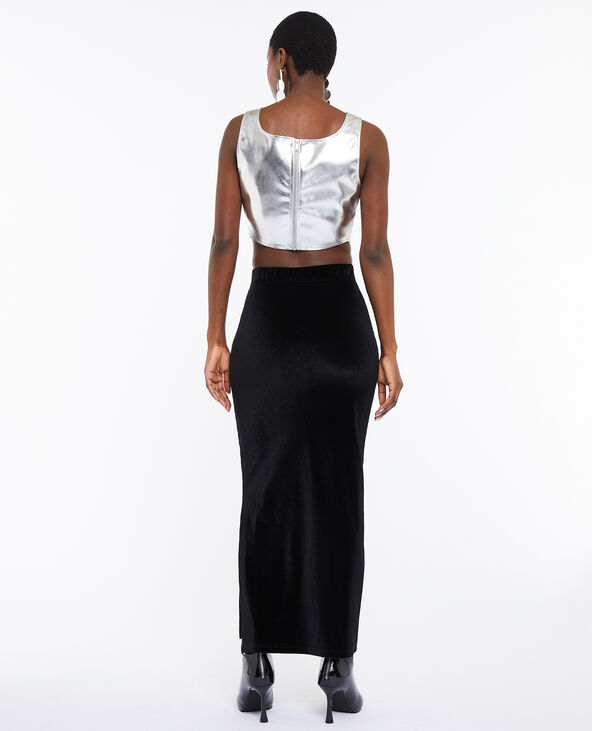 Jupe tube longue en velours ras noir - Pimkie