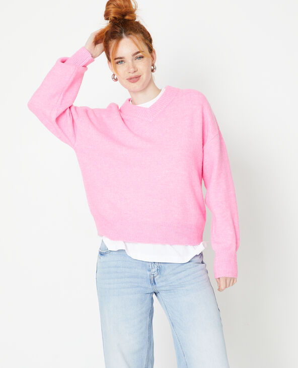 Pull col V en maille rose - Pimkie