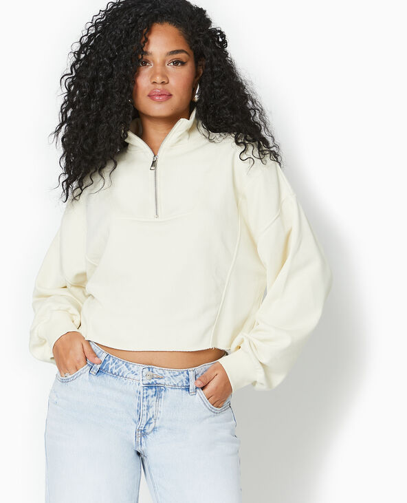 Sweat zippé cropped blanc - Pimkie