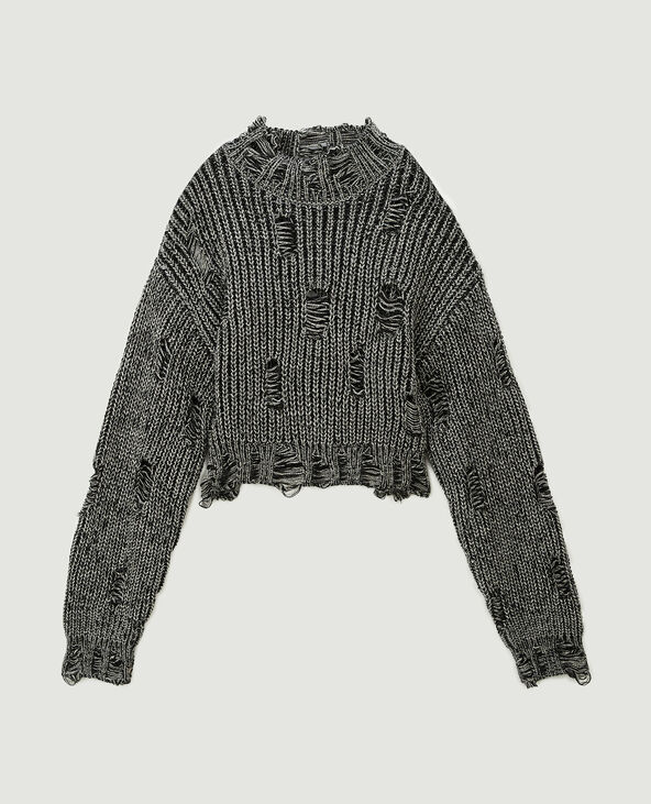 Pull maille effet destroy noir - Pimkie
