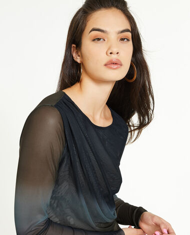 Top en micro-mesh avec fronces bleu - Pimkie