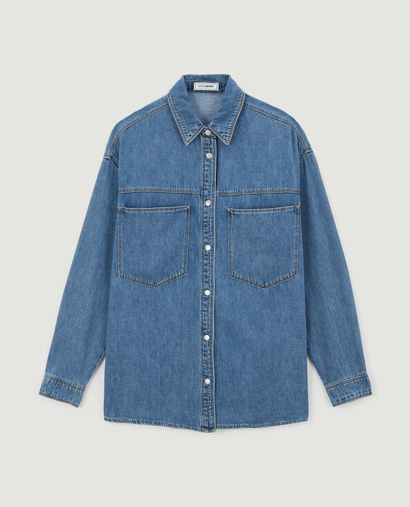 Chemise longue en denim avec pressions bleu - Pimkie