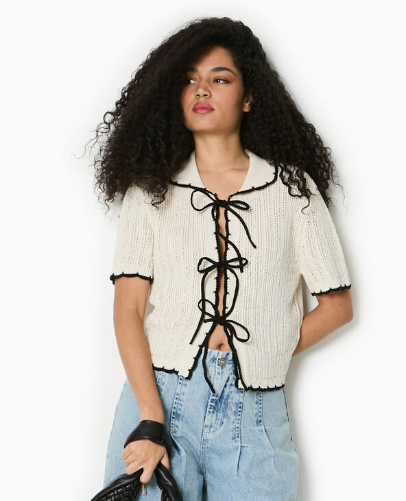 Gilet manches courtes en maille fantaisie blanc - Pimkie