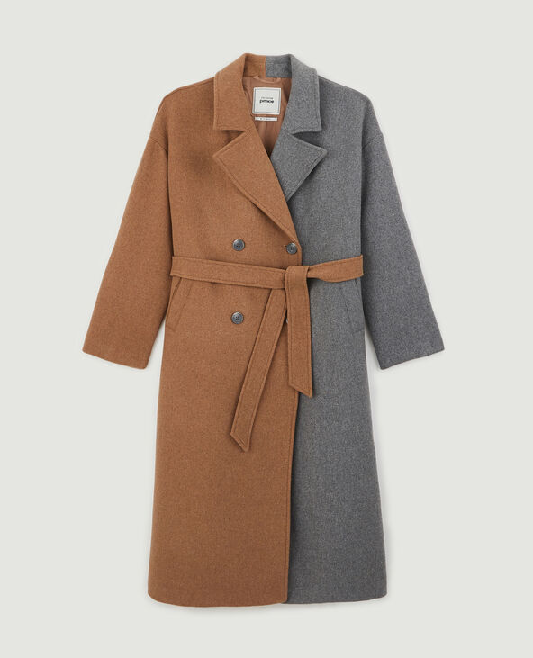 Manteau long bicolore camel - Pimkie