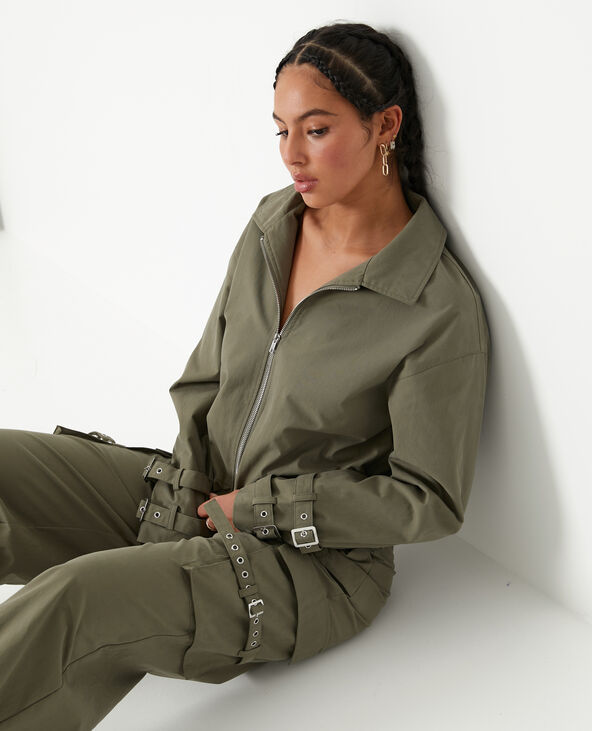 Veste zippée courte avec col vert kaki - Pimkie