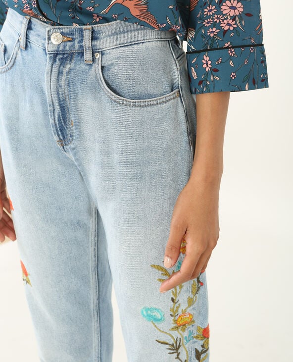 Jean mum à broderies bleu - Pimkie