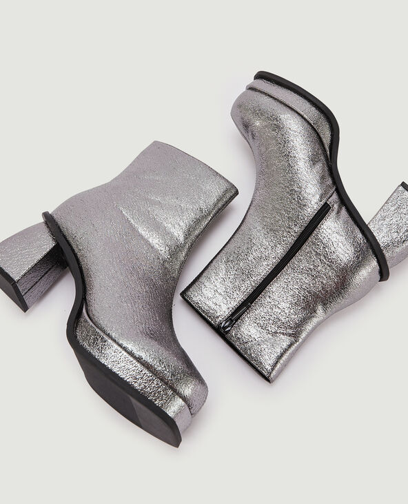 Boots plateformes en tissu argenté - Pimkie