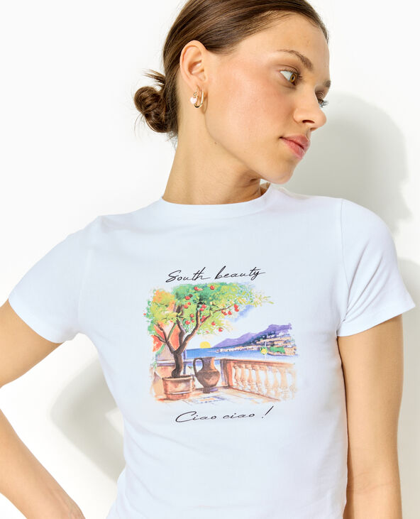 T-shirt manches courtes avec print devant blanc - Pimkie