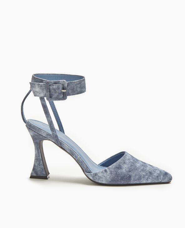 Sandales talon bobine avec bride tour de cheville bleu - Pimkie