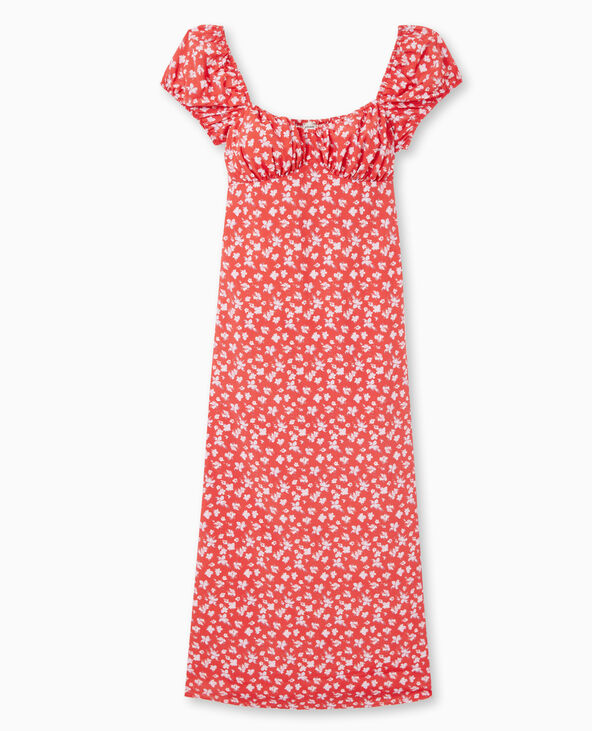Robe longue forme empire motif fleurs rouge - Pimkie
