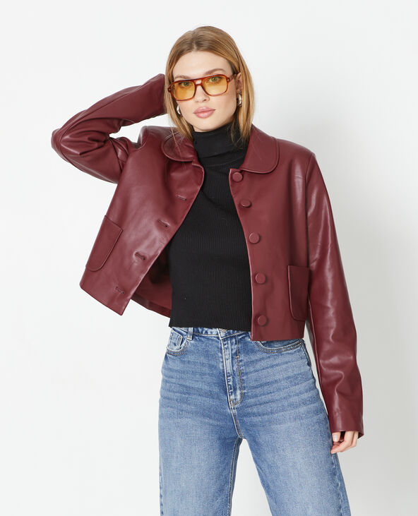 Veste courte en simili cuir avec col Claudine bordeaux - Pimkie