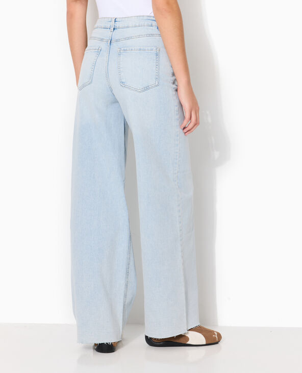 Jean wide taille haute avec bas coupés bleu clair - Pimkie