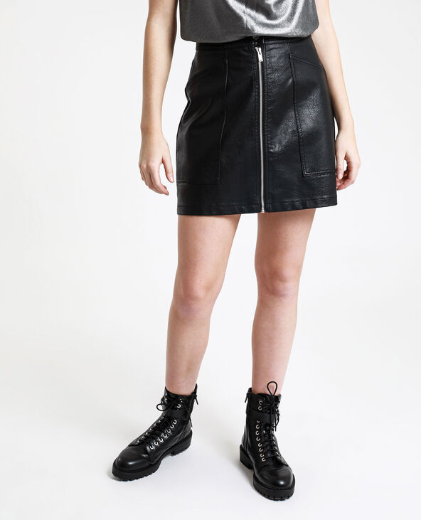 Jupe en simil cuir zippée noir - Pimkie