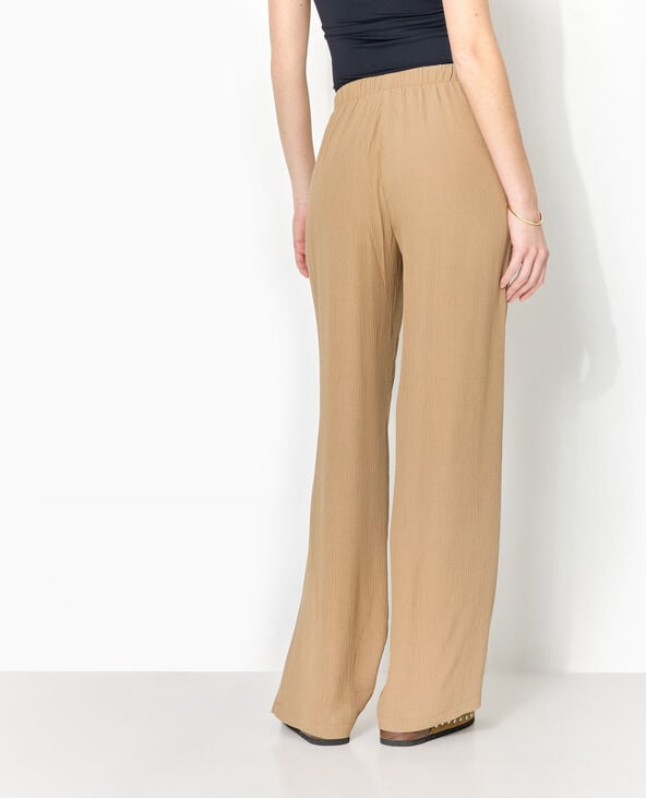 Pantalon palazzo aspect froissé taille élastiquée marron - Pimkie
