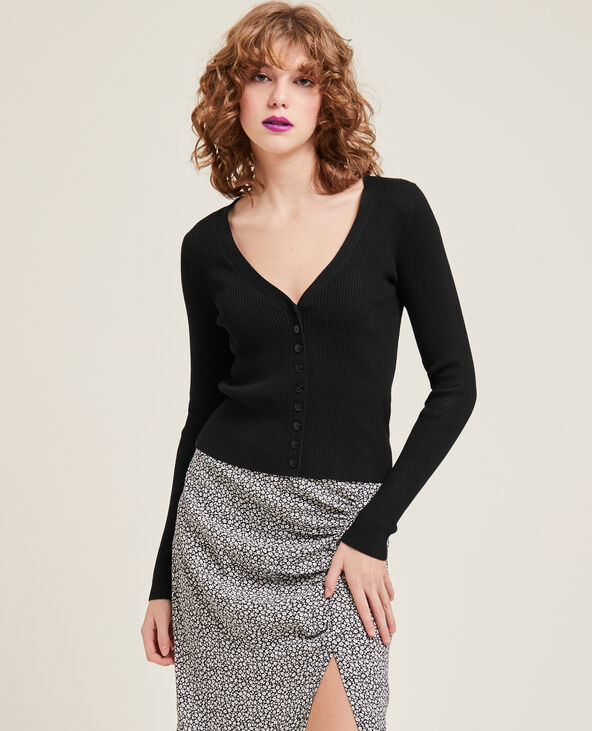 Gilet en maille côtelée noir - Pimkie