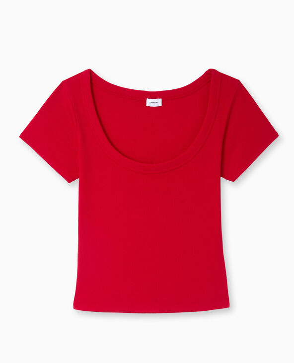 T-shirt maille côtelée grande encolure rouge - Pimkie