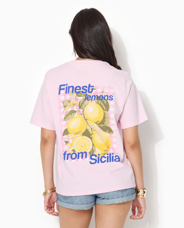 T-shirt oversize avec print poitrine et dos rose clair - Pimkie